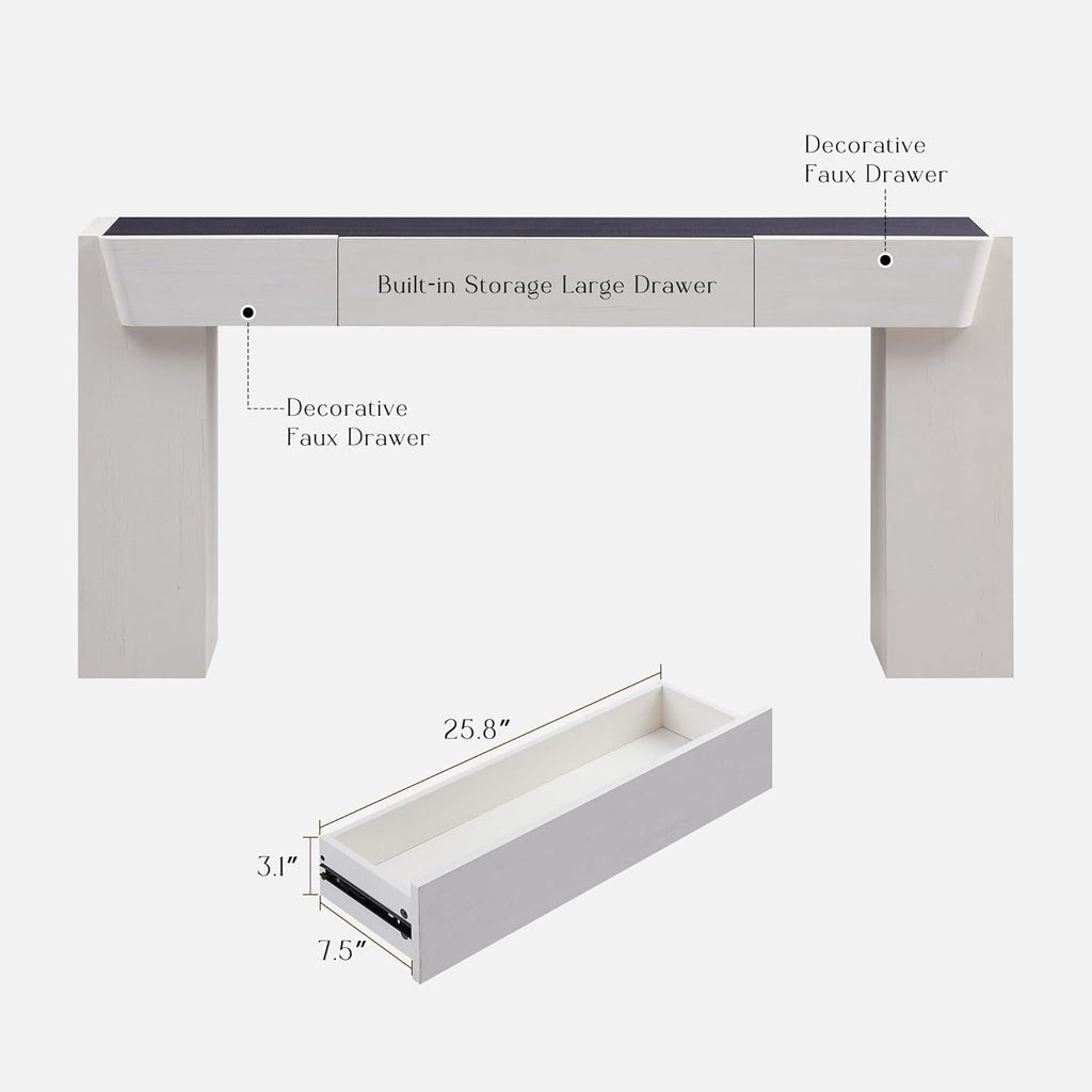 JXQTLINGMU 63" Modern Console Table with Storage Drawer, Entryway Table with Drawers, Thick Wood Legs, Sofa Table Behind Couch, Wood Console Tables for Entryway Hallway Living Room, White and Black