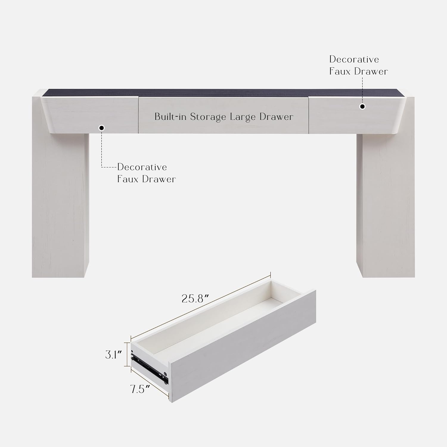 JXQTLINGMU 63" Modern Console Table with Storage Drawer, Entryway Table with Drawers, Thick Wood Legs, Sofa Table Behind Couch, Wood Console Tables for Entryway Hallway Living Room, White and Black