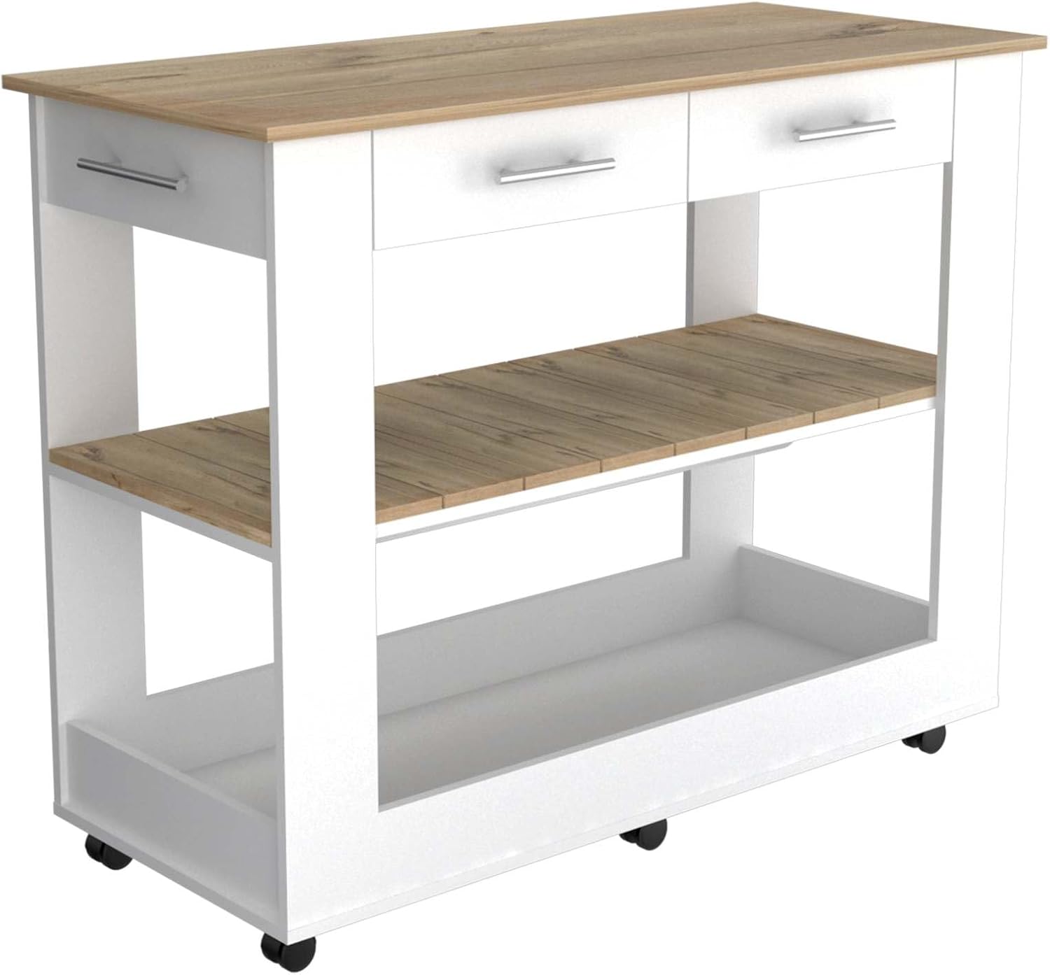 Nadina 4-Door 2-Drawer 2-Piece Kitchen Set, Kitchen Island and Kitchen Pantry White and Light Oak