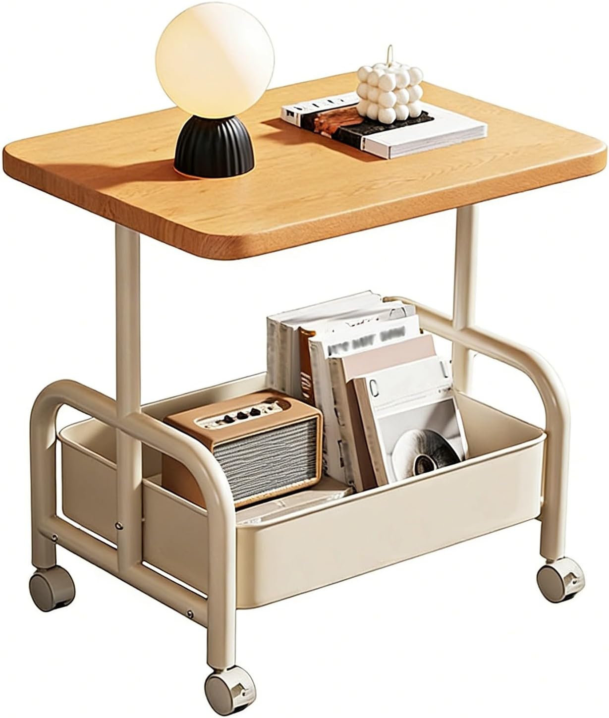 Rolling Sofa Side Table Cart, Movable Storage Nightstand, Multipurpose End Table Accent Cabinet for Living Room Bedroom Small Apartment(Primary,45x30cm)