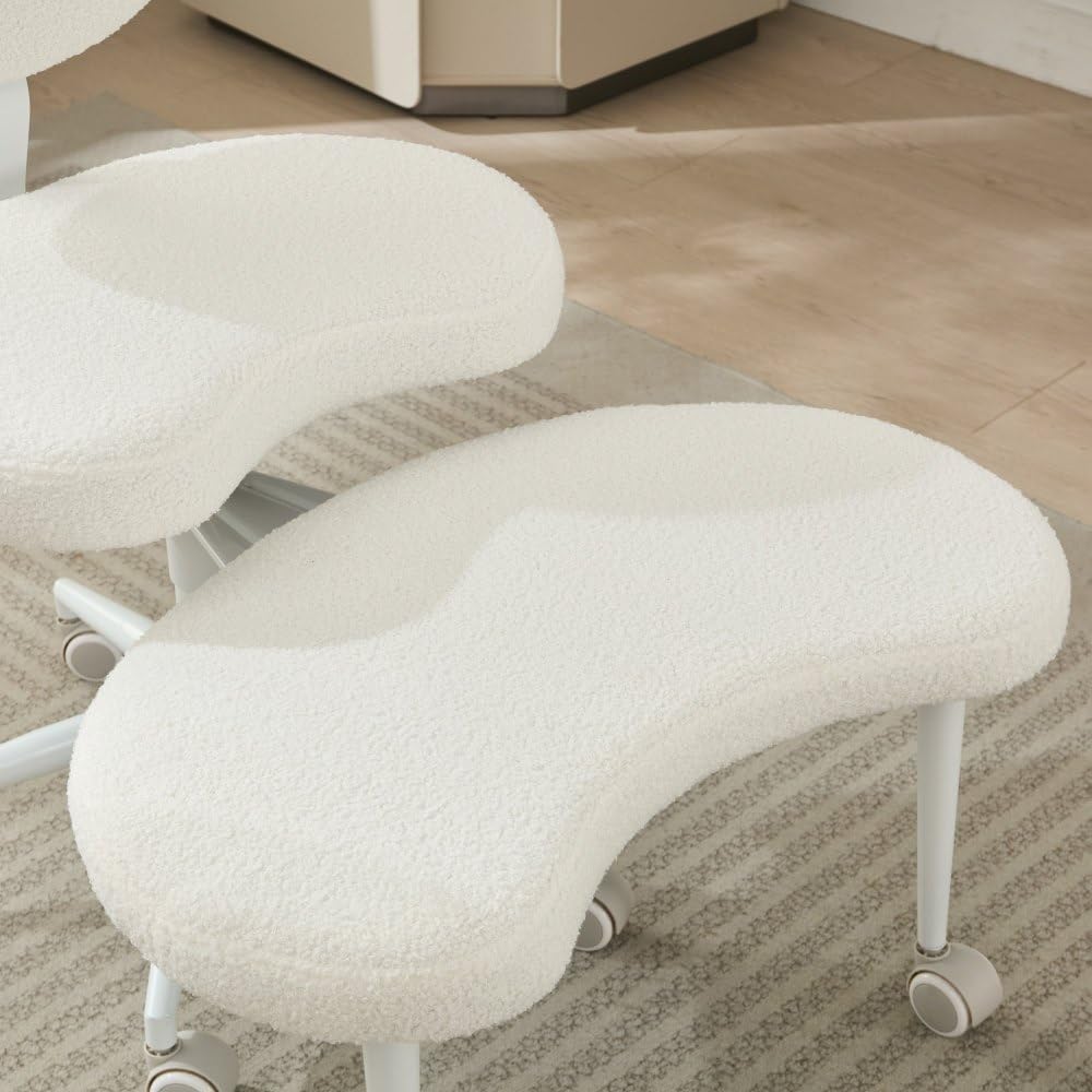 Saiveina Meditation Chair Plus, Cross Legged Chair with Wheels, ADHD Chair, Criss Cross Desk Chair with Lumbar Support and Adjustable Stool, Flexible Design for Fidgety Sitters, Ivory