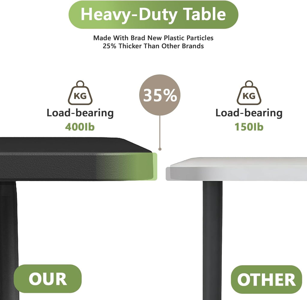 4ft Folding Table with Foldable Steel Legs, Heavy Duty Plastic Foldable Table, Metal Frame, Support up to 400 lb, Portable for Banquet, Craft, Party, Indoor & Outdoor Use, Black