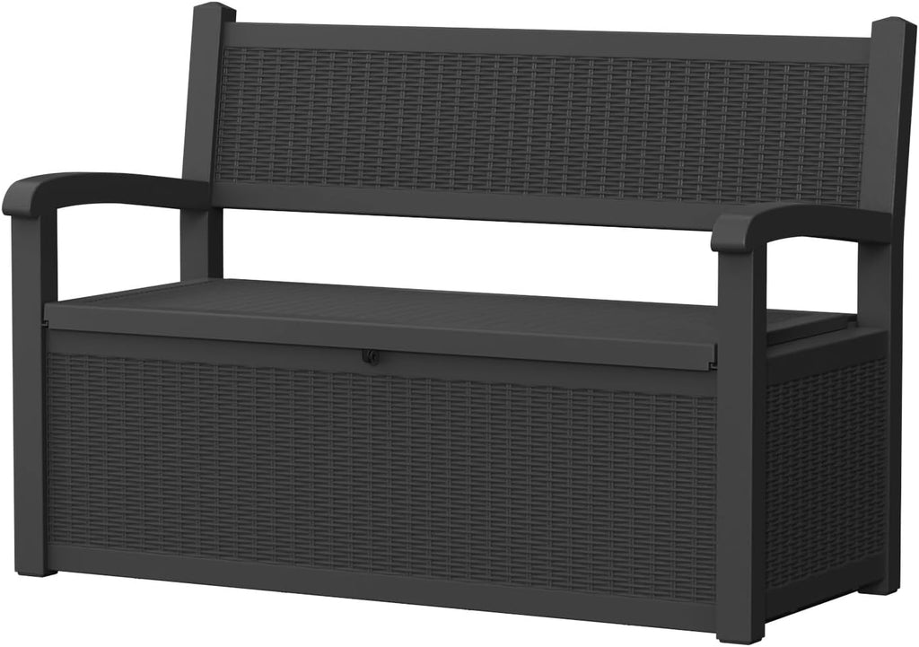 AmaVins 70 Gallon Outdoor Storage Bench Deck Box, Waterproof Lockable with Rattan-Woven Look, Outdoor Storage Furniture for Patio, Garden, Porch (Black)