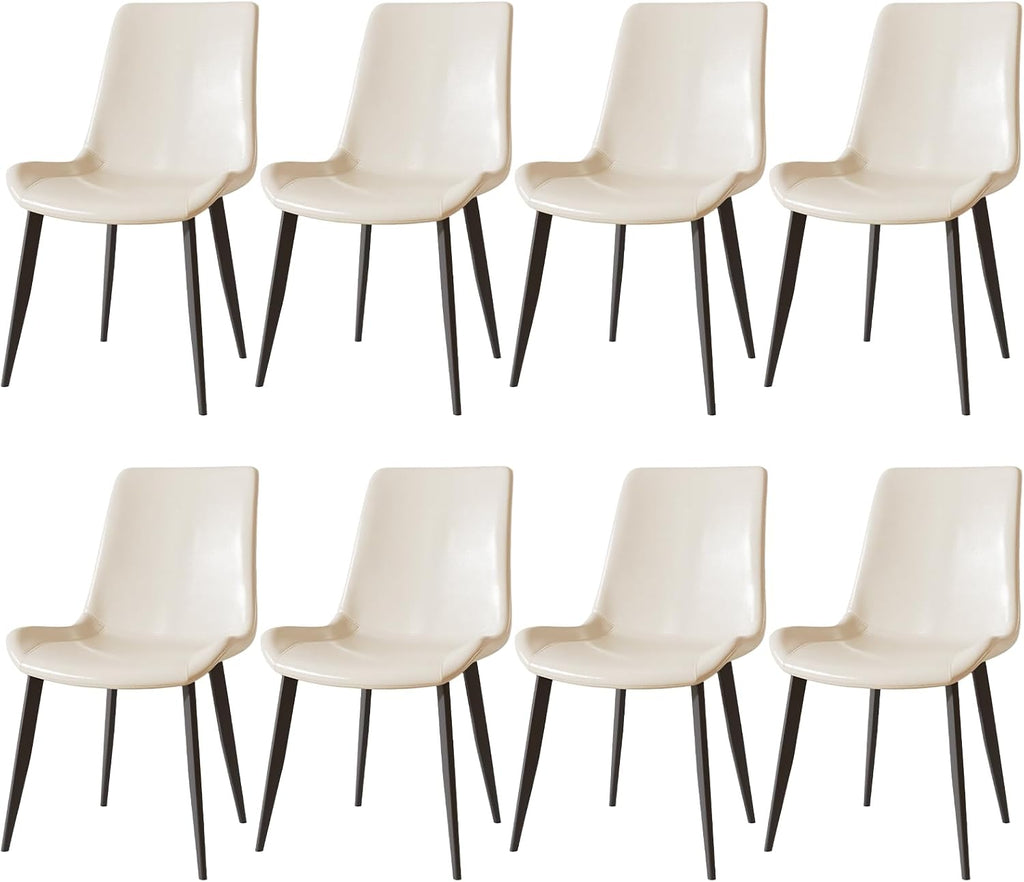 Dining Chairs, Modern PU Leather Dining Room Chair with Sturdy Metal Legs, Upholstered Seat Dinner Chairs Accent Side Chairs for Indoor Kitchen Living Room Restaurant Cafe (Cream, Set of 8)