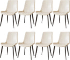 Dining Chairs, Modern PU Leather Dining Room Chair with Sturdy Metal Legs, Upholstered Seat Dinner Chairs Accent Side Chairs for Indoor Kitchen Living Room Restaurant Cafe (Cream, Set of 8)