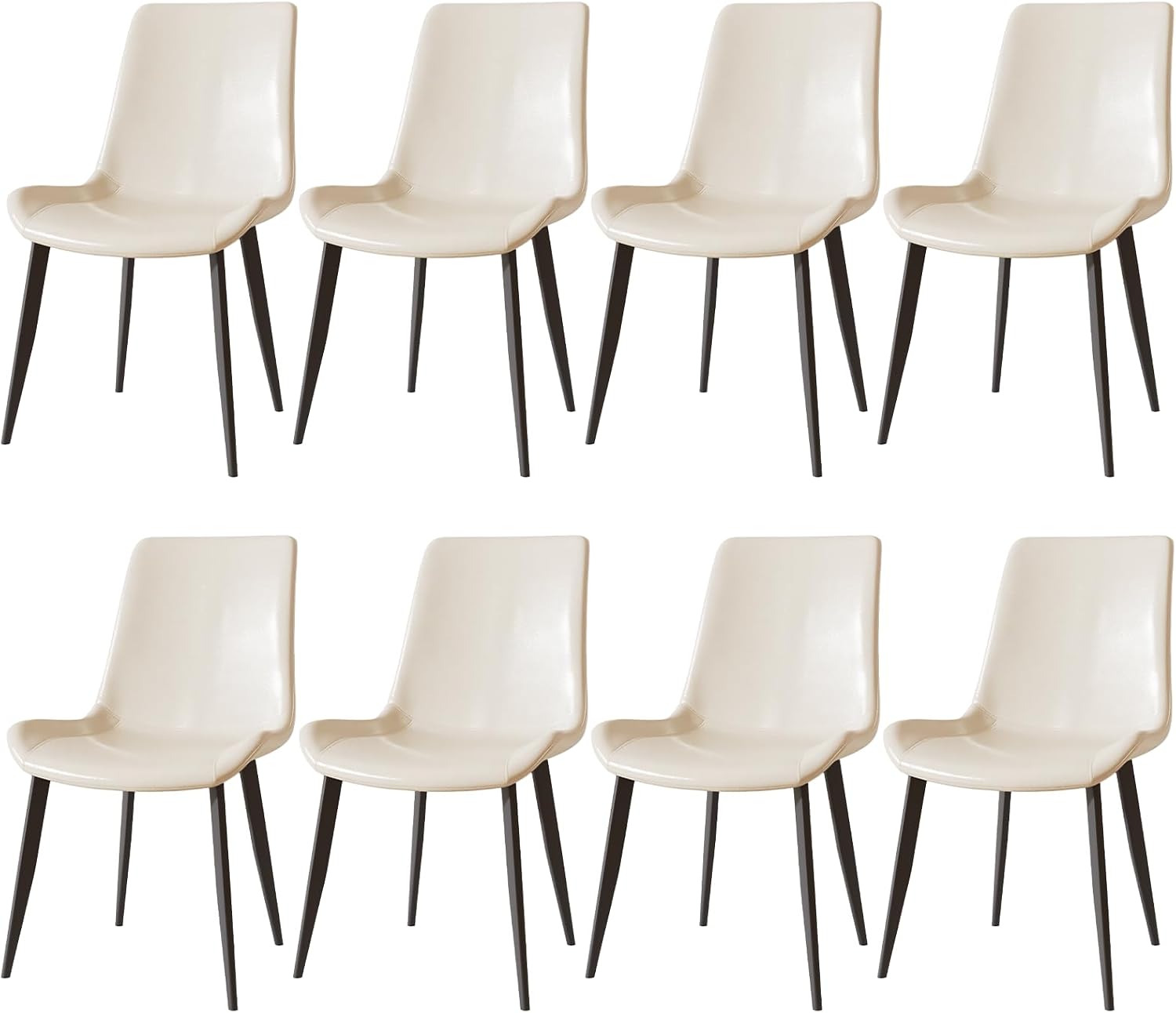 Dining Chairs, Modern PU Leather Dining Room Chair with Sturdy Metal Legs, Upholstered Seat Dinner Chairs Accent Side Chairs for Indoor Kitchen Living Room Restaurant Cafe (Cream, Set of 8)