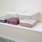 Sterilite 12 Pack Storage Boxes, Clear Plastic Stackable Containers, Lightweight Home Organizers with Snap Lids, 20 Quart, White