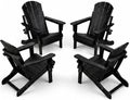 Foldable Adirondack Chair Set of 2/4/6, HDPE Outdoor Patio Chair with Cup Holder & Phone Slot, Heavy Duty 380 lbs, Metal Limit Chain, Space Saving Folding, Multiple Colors (4, Black)