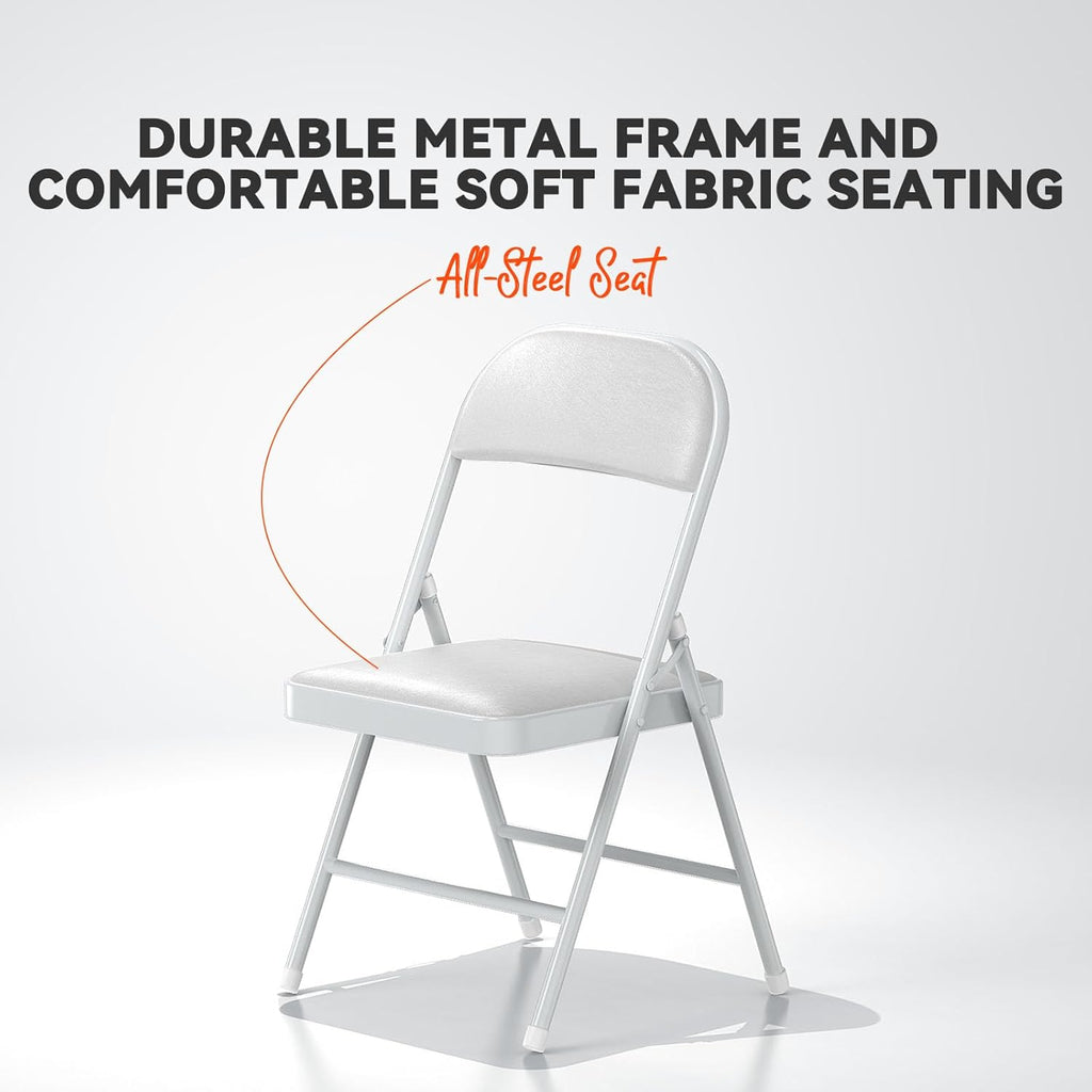 Nazhura 4 Pack Folding Chairs with Padded Vinyl Cushion Chairs with Comfortable Cushion and Durable Steel Frame for Home and Office, for Indoor and Outdoor Events (White, Vinyl)