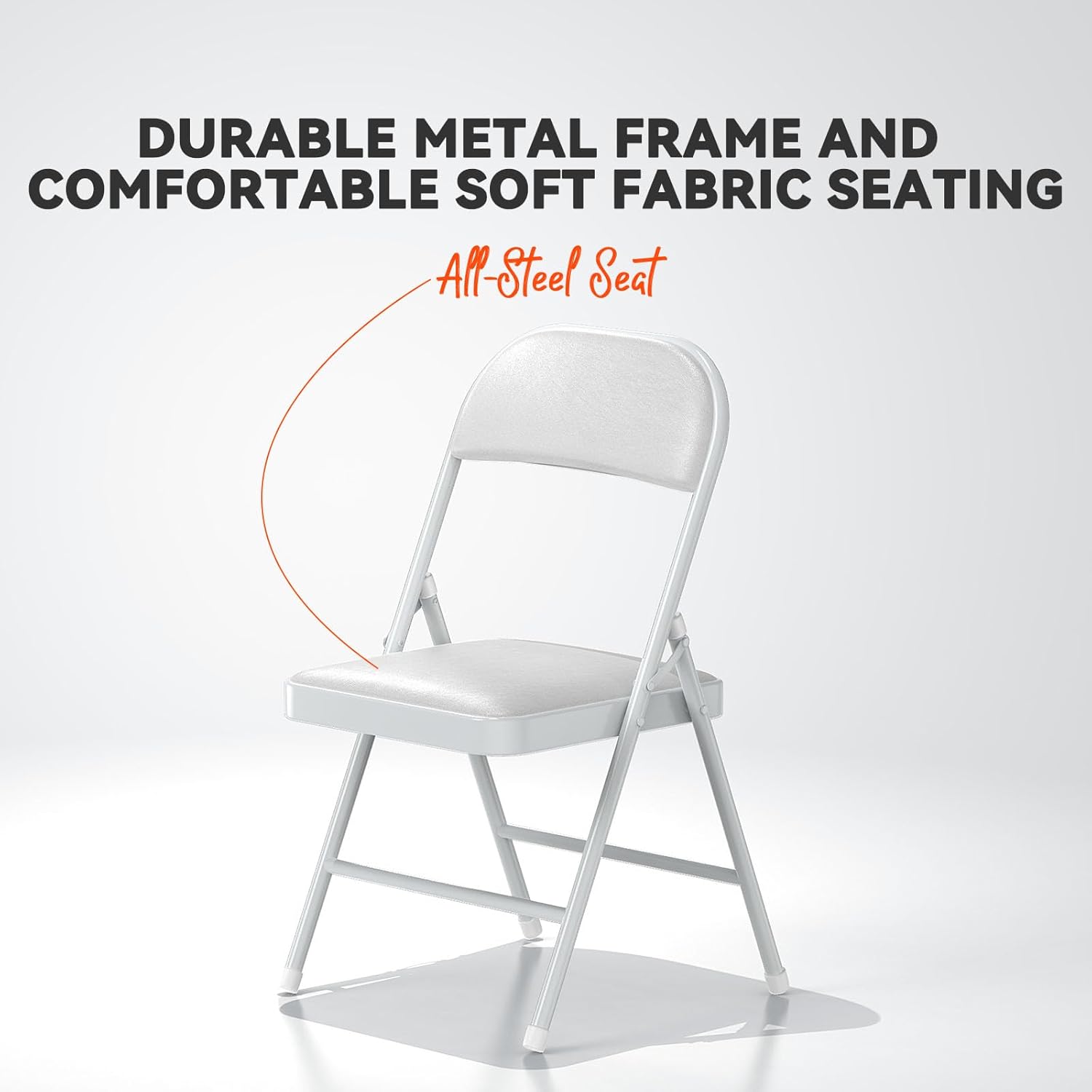 Nazhura 4 Pack Folding Chairs with Padded Vinyl Cushion Chairs with Comfortable Cushion and Durable Steel Frame for Home and Office, for Indoor and Outdoor Events (White, Vinyl)