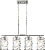 4-Light Kitchen Island Lighting, Modern Brushed Nickel Dining Room Light Fixtures with Clear Glass, Farmhouse Industrial Linear Chandelier Pendant Light with Adjustable Chain, CH9176BN-4IS