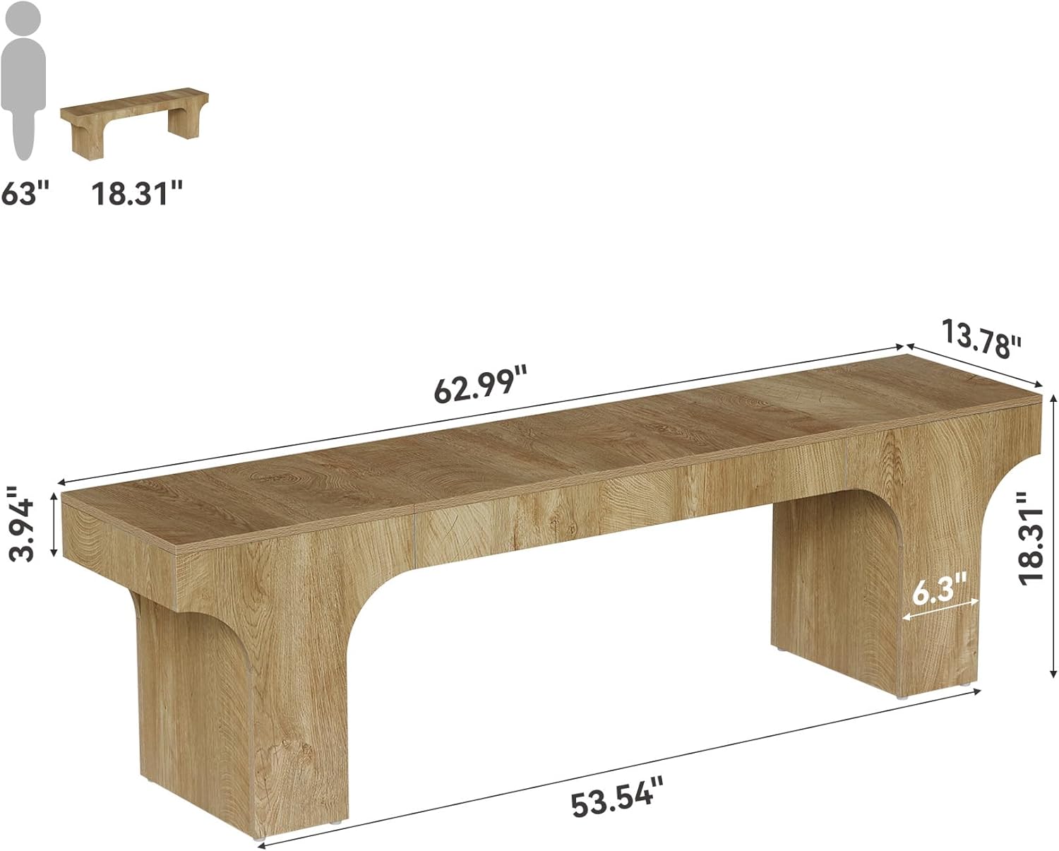 LITTLE TREE 63" Wooden Bench, End of Bed Bench, Long Hallway Bench, Farmhouse Entryway Bench for Hallway, Living Room, Kitchen