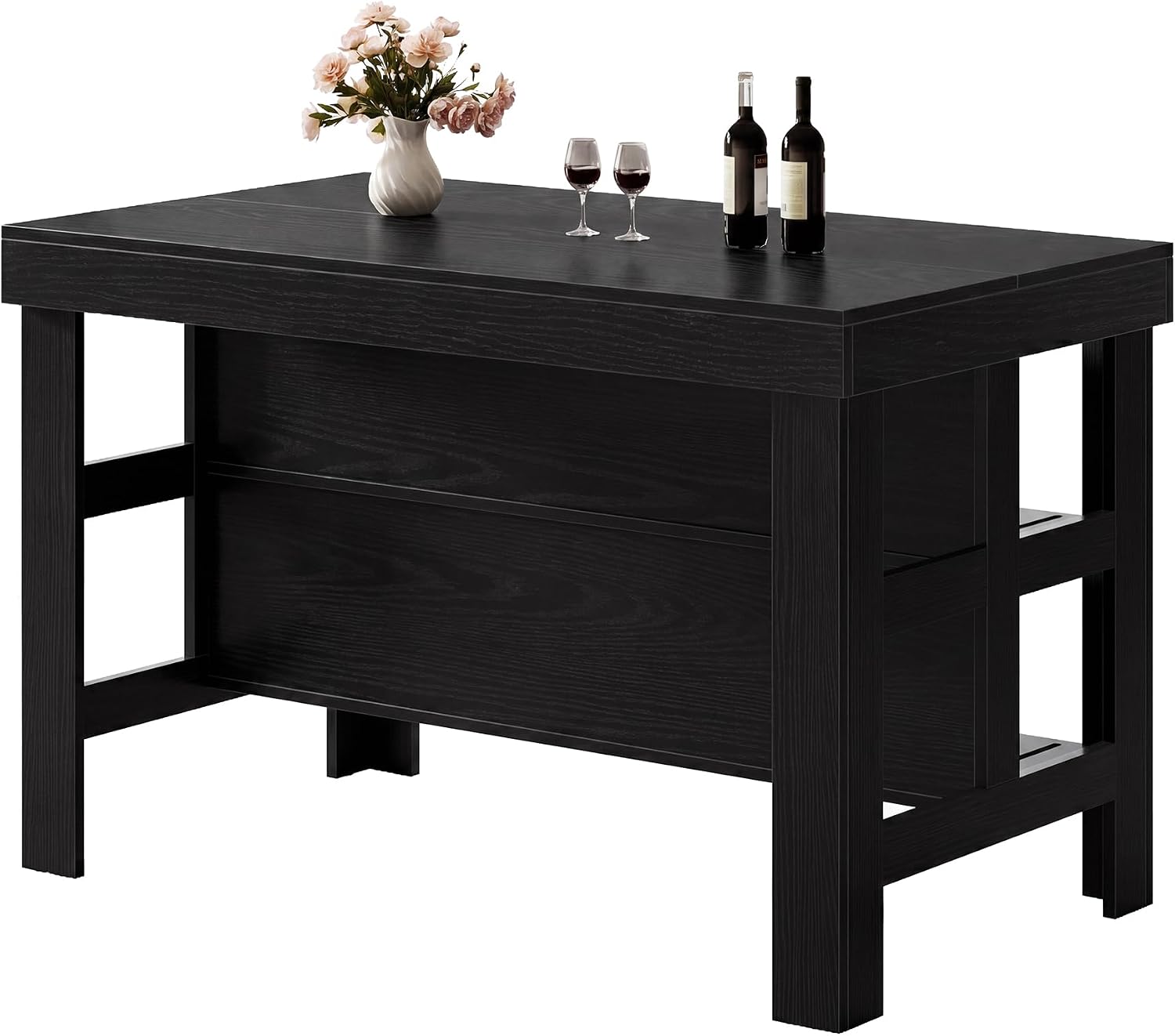 Tribesigns Kitchen Island with Seating and Storage Shelves, 55.1-Inch Breakfast Counter Farmhouse Island Table for Kitchen Dining Room (Black)