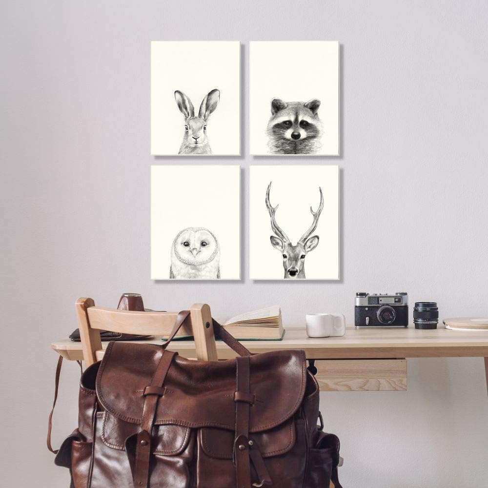 Stupell Industries Woodland Animals Portrait Grey Drawing Design