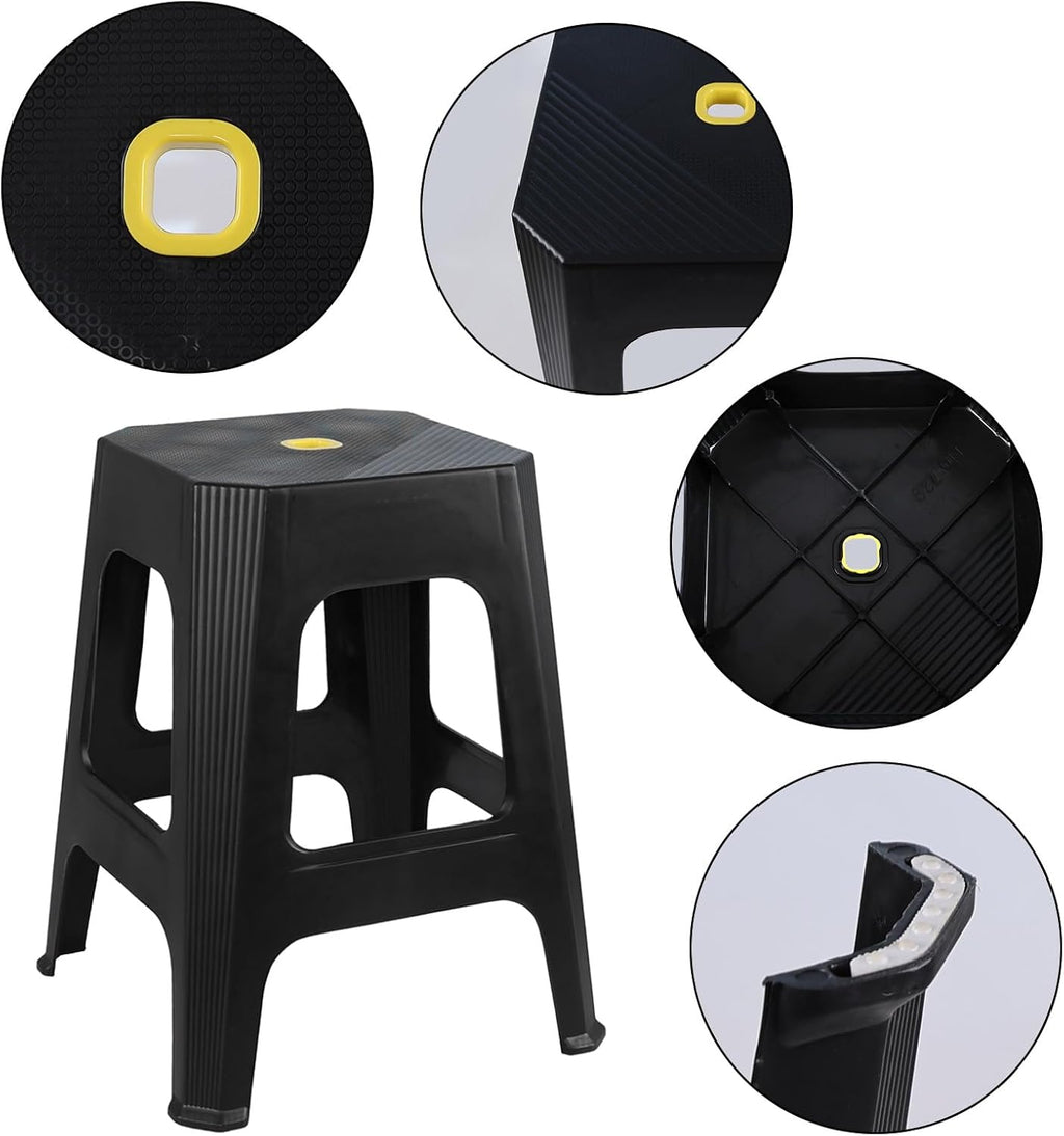 6 Pack Plastic Backless Stackable Stool, Black Plastic Classroom Stools