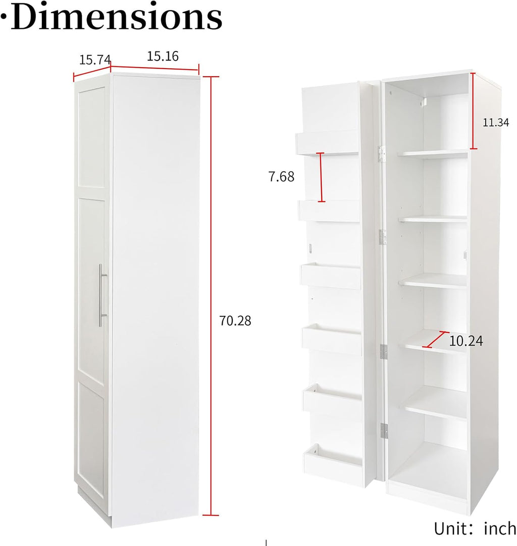 JOYSOURCE Slim Kitchen Pantry 70.3" Tall Storage Cabinet with Adjustable Shelves Narrow Freestanding 6-Tier Pantry Cabinet with Door Shelving for Small Spaces White
