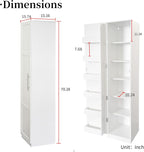 JOYSOURCE Slim Kitchen Pantry 70.3" Tall Storage Cabinet with Adjustable Shelves Narrow Freestanding 6-Tier Pantry Cabinet with Door Shelving for Small Spaces White
