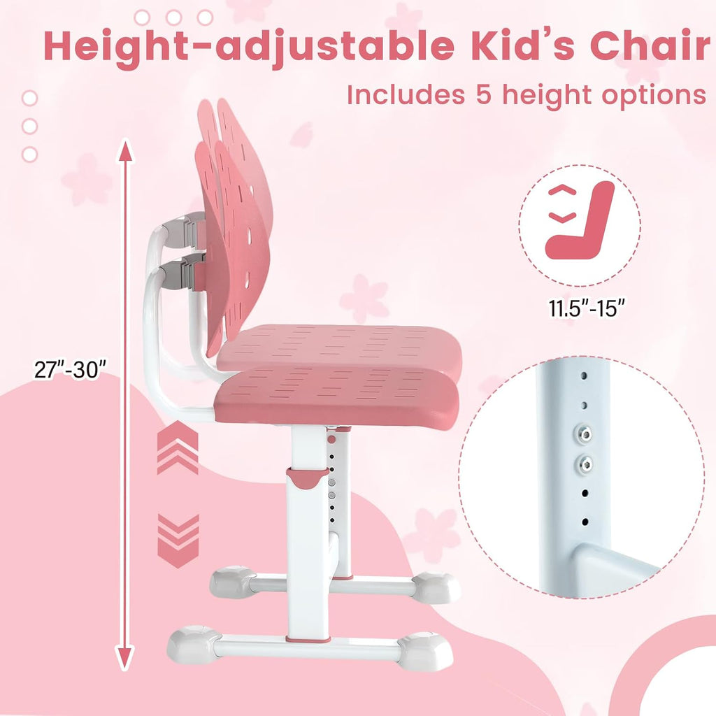 Costzon Kids Desk Chair, Height-Adjustable Study Chair w/Breathable Seat, Double Back Support & Heavy Duty Metal Frame for 3+ Years Old Students Boys & Girls (Pink)