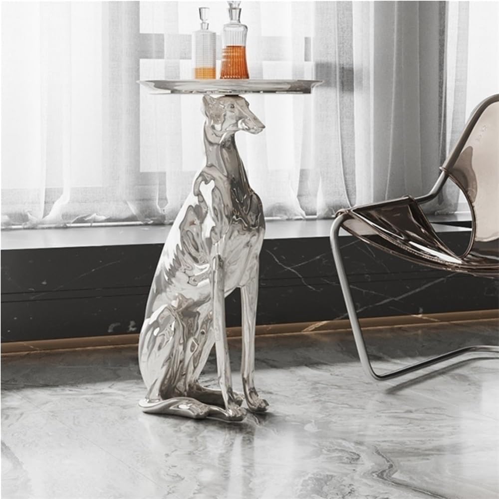 Dog Decorative Tray Side Table, Resin Animal Sculpture End Table for Living Room Entryway, Multi-Functional Serving Table for Drinks Keys Remote(Blue)