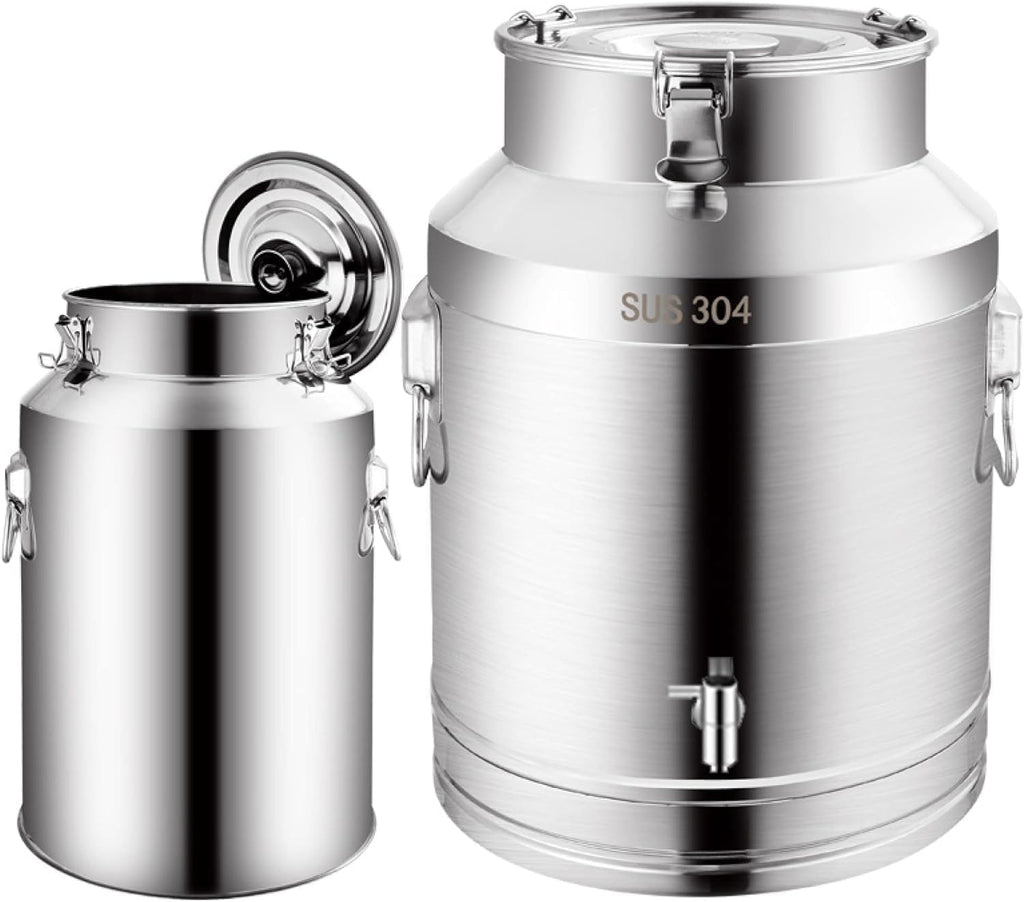 15l/20l/28l/35l Stainless Steel Milk Storage Can - Airtight Milk Transport Bucket with Silicone Lid for Home Brewing, Wine Making, and Water Storage Without Tap 35L