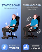 750lbs Heavy Duty Desk Chair with 3D Kneading Massage, Big and Tall Office Chairs with Ergonomic Support, 3D Armrests, 5 Quiet Dual Rubber Wheel, Thick Pocket Spring Cushion(Black, PU)