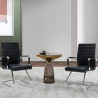 Black Waiting Room Guest Chair No Wheels, Leather Conference Room Reception Chair with Back Support, Ergonomic Desk Chairs with Sled Base, Set of 2, Black.