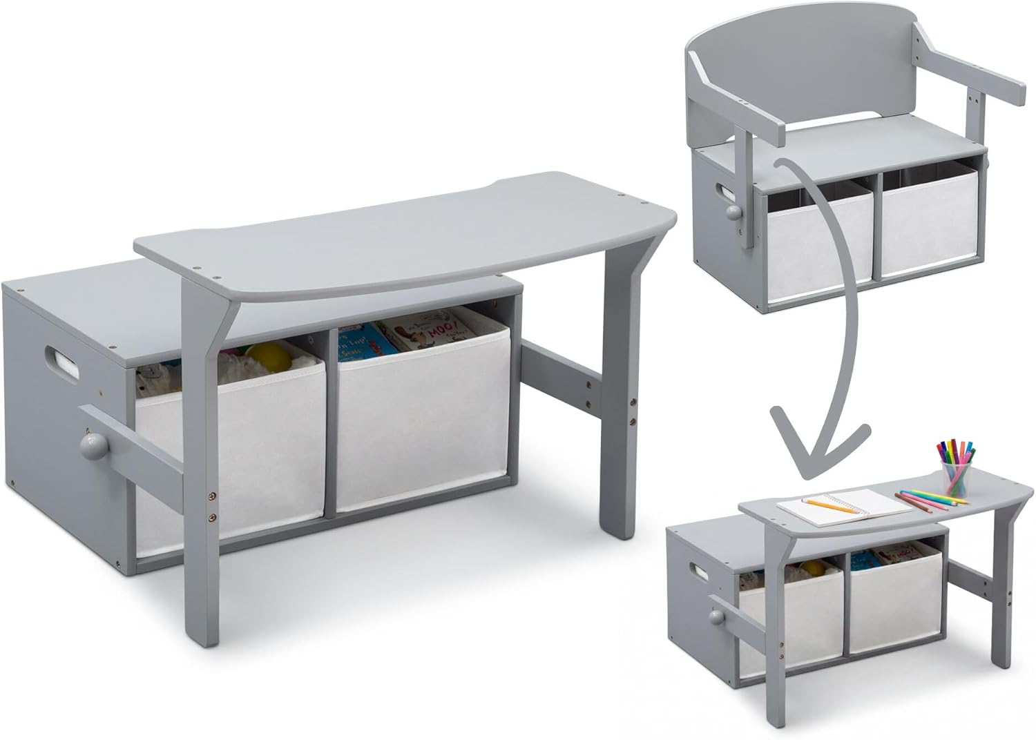 Delta Children MySize Kids Convertible Activity Bench - Greenguard Gold Certified, Grey