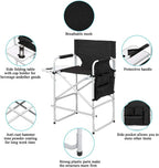 Tall Directors Chair, 41'' Portable Makeup Artist Chair with Side Table, Tall Folding Chair for Camping, Home Patio, Golf Course, Cup Holder and Storage Bag, Weight Capacity 400LBS