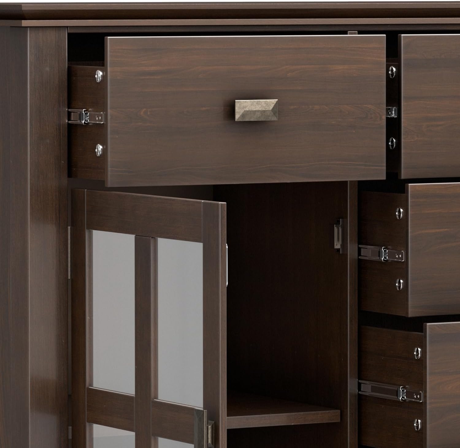 SIMPLIHOME Artisan Buffet - 54 inch Wide Solid Wood 3-Door Sideboard Buffet in Natural Aged Brown, Transitional Storage Cabinet for Dining Room or Kitchen with Adjustable Shelves and Bronze Hardware