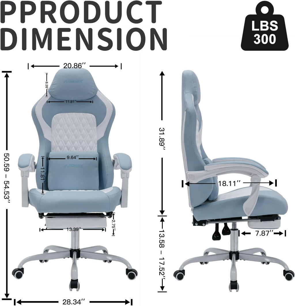 Computer Chair Gaming Ergonomic High Back Office Chairs for Adults Massage Lumbar Comfortable Leather Adjustable Swivel PC Video Game Gamingchair with Footrest