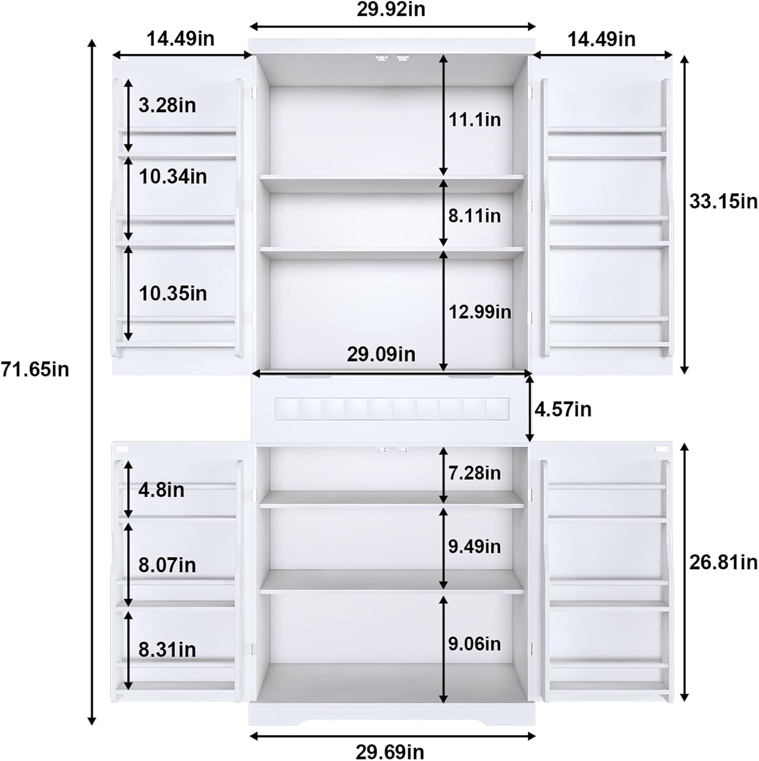 Pantries Cabinet, 71.65" Tall Storage Cabinet with Drawer, 2 Cabinets & 6 Door Shelves, Adjustable Shelves, Freestanding Cupboard for Kitchen, Living Room, Bathroom