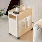 Center Table Small Coffee Table with Wheels Modern Simple Household Movable Iron Sideboard Living Room Square Sofa Side Storage Shelf(White)