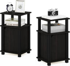 JUST Side Table Set of 2, 3-Tier Modern Square End Table with Door Cabinet, Night Stand, Bedside Table with Open Shelf, Easy Assembly, for Living Room, Bedroom, Espresso