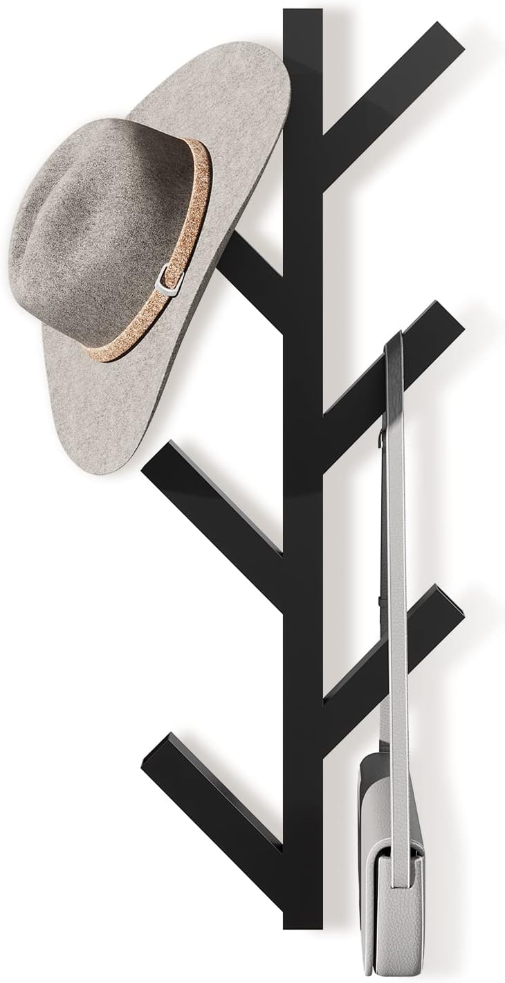 RRG Vertical Coat Rack Wall Mounted 16 Inch, Metal Vertical Hat Rack for Wall, Modern Coat Rack Tree for Hats, Jackets, Bags, Entryway Bedroom (Height 16")