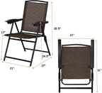 Moccha Set of 4 Patio Folding Chairs, Height Adjustable Sling Backrest Chairs with Armrest, Weather-Resistant Chairs Portable for Outdoor Indoor Garden Pool Beach, Deck Lounge Chairs, Brown
