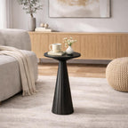 COZAYH Rustic Pedestal End Table, Farmhouse Round Martini Table Wood Plant Stand Drink Table for Small Space Living Room, Bedroom, Black