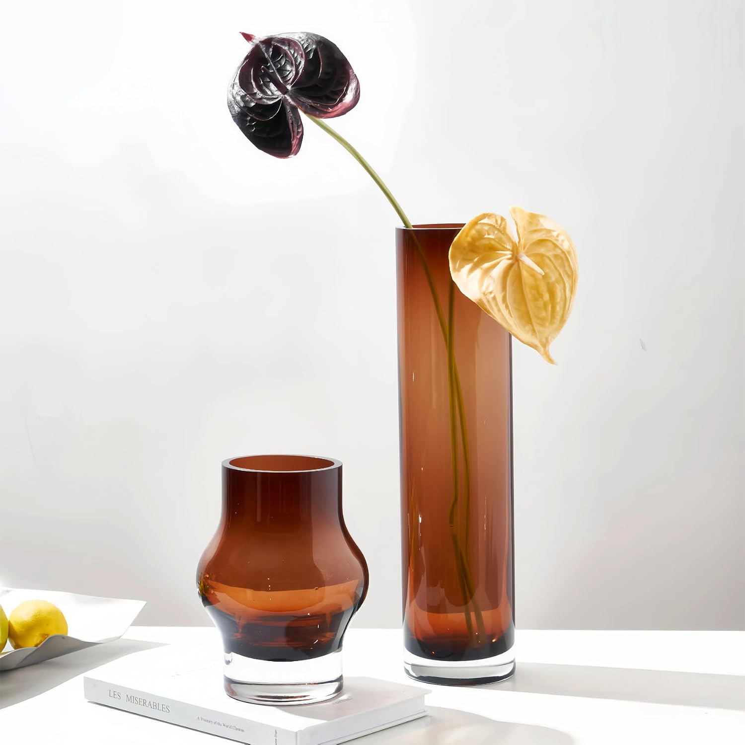 13" H Amber Flower Vase,4.85lb Large Glass Vases for Home Decoration, Noble Gray Vase for Flower Luxury Decor