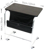 C-Shaped End Table, Movable Side Table for Couch, Sofa Table with Wood Top and Chrome Frame for Living Room, Bedroom, Bedside, Four Flexible Wheels, Black and Silver