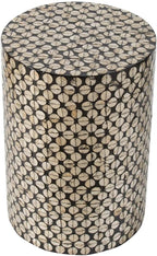 Black & Gold Cylindrical Capiz Stool D14'x20' Art Deco Accent Side Table for Living Room, Bedroom, Outdoor - Elegant & Functional