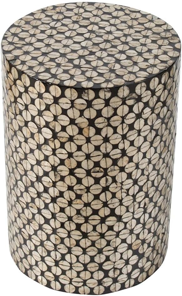 Black & Gold Cylindrical Capiz Stool D14'x20' Art Deco Accent Side Table for Living Room, Bedroom, Outdoor - Elegant & Functional