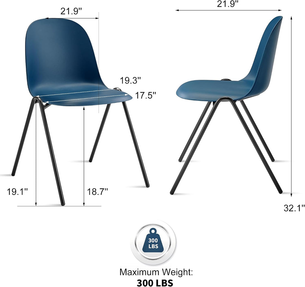 Blue Stackable Plastic Chair with Metal Leg, Quick Assembly Waiting Room Chairs, 300lb Capacity Commercial Event Reception Chair, Indoor and Outdoor Restaurants School Classroom, Set of 4