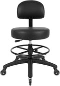 TAKE UR SEAT® Economical Multi-Purpose Medical Spa Drafting Stool with Adjustable seat and Back Height. Advanced Fabric seat Cover is Easy to Clean. Blade Wheels (Med. Bench Height Black)