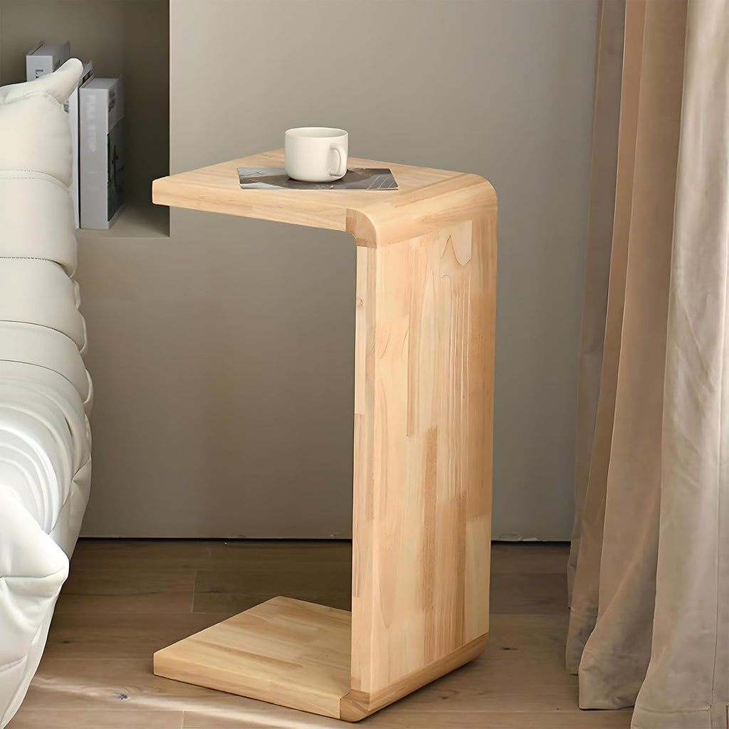 C-Shaped Side Table, Solid Wood End Table for Couch Sofa and Bed, Wooden C Tables for Living Room Bedroom, Small Snack Tray Table for Space Saving (1, 24.4" H-Natural)
