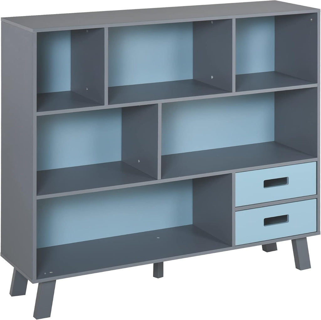 3 Tier Child Bookcase Open Shelves Cabinet Floor Standing Cube Storage Organizer with Drawers Dark Blue