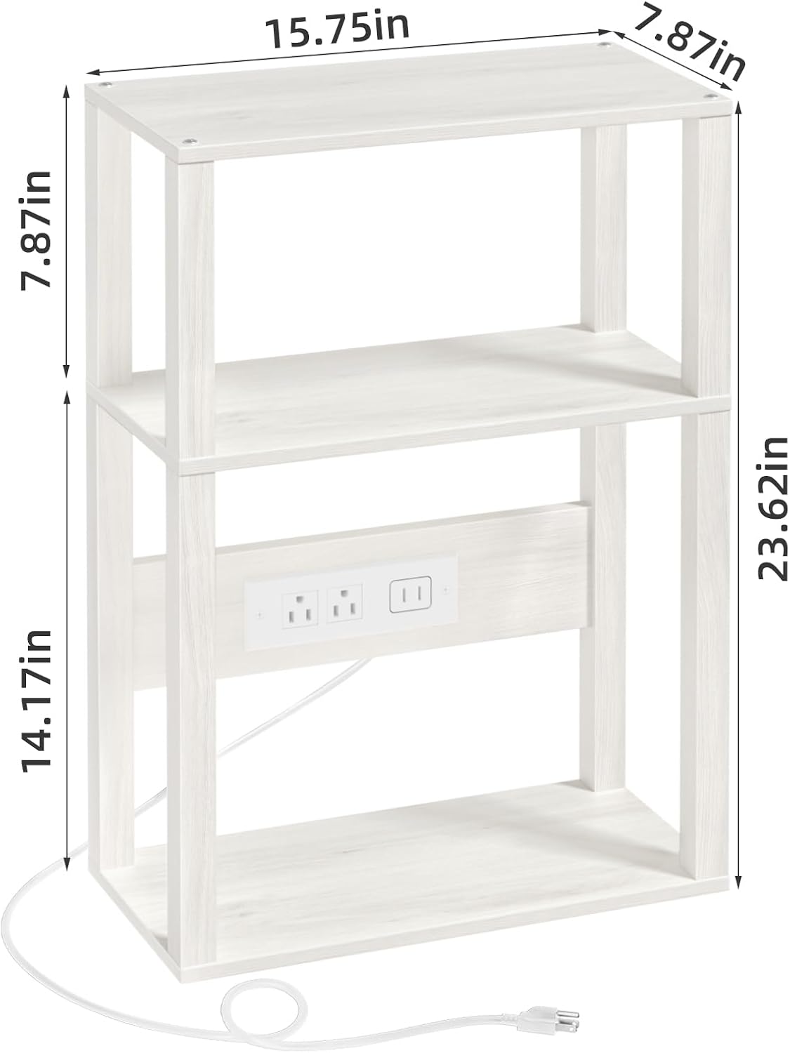 YUFAM 3-Tier Small Narrow Wood Side Table with Charging Station, Skinny Nightstand for Small Space, Slim Bedside Table with Storage for Couch, Thin End Table with USB Ports and Outlets, Grey White