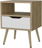 Nightstand with Open Storage, Natural Oak and White,for Small Spaces