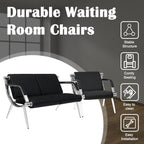 kinbor Waiting Room Chairs Office Bench - Black PU Leather Airport Seating Reception Chairs with Armrest for Waiting Room Office Bank Salon
