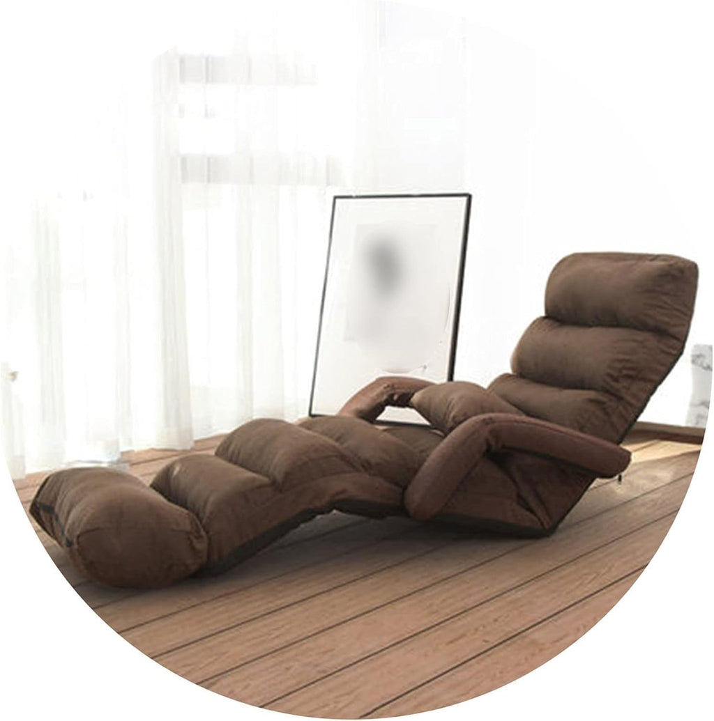 Folding Lazy Floor Chairs, Balcony Bay Window Reading Reclining Lounge Garden Sun Lounger,(Coffee Color)