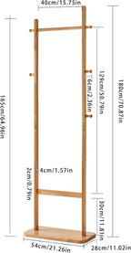 Aibiju Coat Rack Freestanding, Coat Tree with 2 Main Rods and Stable Design, Clothes Racks for Hanging Coats Clothes Suits Jacket, Easy to Assemble and Very Sturdy, Natural Wood Color USYD-202