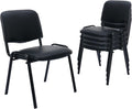 ROCITY Waiting Room Chairs Set of 5 Stackable Conference Room Chairs Faux Leather Office Reception Chair for Guest School Breakroom Banquet Church Lobby (Leather-Cushion,Black,5PCS)